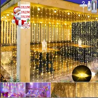 Lichtervorhang 3x3M 300 LED Lichterketten Vorhang LED Lichterkettenvorhang mit 8 Modi IP65 Wasserdicht Lichtervorhang außen innen USB mit Fernbedienung Balkon deko Warmweiß