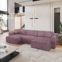 Masseno Ecksofa FENTO P mit Schlaffunktion U-Form, Sofa mit Bettkasten, Wohnzimmersofa, Couch, Soffa, Bettsofa, Couchgarnitur- Lila, POSO 130