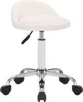 Taboret roboczy CLP Teramo z imitacji skóry, obrotowy, z chromowaną ramą, biały