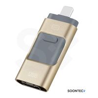 SOONTEC 128 GB 3.0 Speichererweiterung für Smartphone Memory Stick 3 in 1 MICRO USB / USB / Lightning für iPhone (Gold)