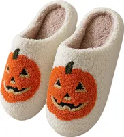 ASKSA Weihnachten Rentier Hausschuhe Winter Pluesch Pantoffeln Hausschuhe Warme Slippers, Orange, Groesse: 44-45