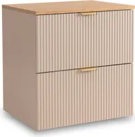 WENA Waschtischunterschrank 60 cm, geriffelte Fronten, Griffe aus Metall in der Farbe Gold mit Holzplatte (Farbe: Kaschmir)