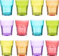 Rink Drink 12 Stück Farbige Wassergläser Set - Vibrant Multicolored Partei-Cocktail-Trinken Tumblers - 305ml - 6 Farben
