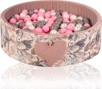 H&F Heimtextilien Bällepool Mit Bällen | Bällepool Für Babys Kinder 98x30cm | Farbe: Dunkelrosa mit Blumen | 200 Stück ∅ 7cm Rosa Bälle für Bällebad