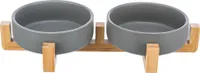 Trixie Napf-Set aus Keramik/Holz - grau/natur