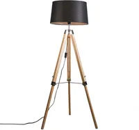 QAZQA - Industrie I Vintage I Stehleuchte I Stehlampe I Standleuchte I Lampe I Leuchte im Landhausstil mit schwarzem Leinenschirm 45 cm - Tripod I Dreifuß Lampe I Dreifuss I Wohnzimmer I Schlafzimmer