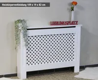 Heizungsverkleidung Heizkörperabdeckung Abdeckung Cover Schrank Holz MDF weiß Gitter 112x82 cm