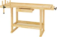 Pracovný stôl Wiltec 151 x 61,5 x 86 cm z dreva, pracovný stôl z kaučukového dreva, pracovný stôl s nosnosťou až 150 kg, stôl na náradie so zásuvkou a svorkami
