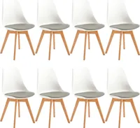 HJ_WeDoo 8er Set Esszimmerstühle mit Massivholz Buche Bein, Skandinavisch Design Gepolsterter Küchenstühle Stuhl Küche Holz, Weiß & Grau