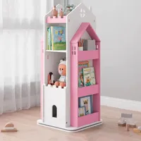 Muxing Kinderbuchregal 360° drehbarer Regal Burg design Rosa Klein: 41*41*95cm BR166