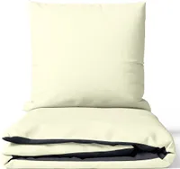 Baumwolle Bettwäsche Set 135x200 cm Feinbiber Beige Anthrazit Wendeseite Uni