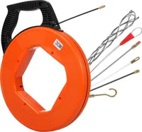 Pomůcka pro zatahování kabelů 30m vysoce kvalitní zatahovací spirála včetně 6 adaptérů Zatahovací drát pro prázdné kanály s kabelem odolným proti zlomení 4mm zatahovací pružina s vylepšeným designem