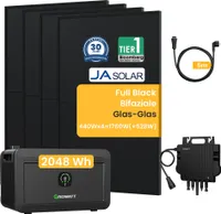 Balkonkraftwerk mit Speicher 2048Wh NOAH 2000 Speicher,1800W PV-Eingangsleistung, 800W Wechselrichter, Jasolar1760W Full Black Bifaziale Solarmodule