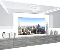 BELINI Wohnwand Vollausstattung Wohnzimmer-Set Moderne Schrankwand mit LED-Beleuchtung Weiß Glänzend Anbauwand TV-Schrank Weiß / Glamourholz Glänzend/Matt
