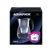 AQUAPHOR Starter-Set Wasserfilter Onyx schwarz inkl. 3 MAXFOR+ Filterkartuschen - Premium-Wasserfilter in Glasoptik zur Reduzierung von Kalk, Chlor & weiteren Stoffen