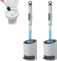 2x WC Bürste Mit Toilettenreinigungsflüssigkeitsrohr,Langer Stiel Toilettenbürste und Schnell Trocknendem Haltersatz