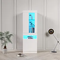 okwish Vitrine mit 16 Farben LED Beleuchtung Vitrinenschrank Standvitrine Stauraumvitrine Schrank Wohnzimmerschran LED Vitrine LED Schränke Weiß 50*40*180 cm
