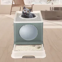 Katzenklo mit Deckel, geschlossene Katzentoilette, Fronteinstieg und Ausgang oben, Anti-Spritz-Katzenklo 48x39x34cm Grau