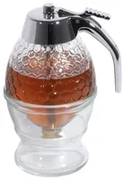 Sirup-/Honigspender aus Pressglas, mit Abstellgefäß, 200 ml Volumen