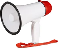 Relaxdays Megafon Stadion, Bullhorn mit klappbarem Griff und Schlaufe, lustiger Ole Sound, Megaphon, 10 Watt, rot/weiß