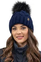 Vivisence Strickmütze damen - Bommelmütze Kopfbedeckung für Winter Herbst - Mütze mit bommel Warme wintermütze Fleece Innenseite - Dunkelblau