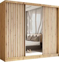 BEAUTYSOFA Modern Schrank mit Lamellen & Schubkasteneinsätze HELIX 240cm - Kleiderschrank, Garderobe mit Schwebetüren & Spiegel (Artisan + Weiß)