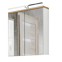 Badezimmer Spiegelschrank 60 cm LED-Beleuchtung LUTON-56 weiß mit Wotan Eiche Nb., B/H/T ca. 60/70/20 cm
