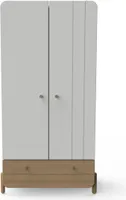 Kleiderschrank 2 Drehtüren und 1 Schublade Weiß- und Eichedekor H187,6 cm - EDAJ