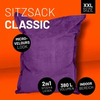 Lumaland XXL Microvelours Sitzsack - 380L - 140 x 180 cm - Indoor - Lila