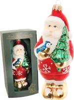 Krebs Glas Lauscha Christbaumschmuck Weihnachtsmann mit Baum und blauem Vogel