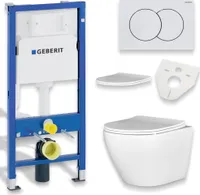 BADLAND WC Set: Geberit Duofix Basic UP 100 Vorwandelement inkl. Wand-WC Desna Weiß, Betätigungsplatte Delta01 Weiß, Slim WC-Sitz mit Soft-close und Schallschutzmatte