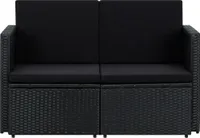 vidaXL Dvoumístná zahradní pohovka s polštáři Black Poly Rattan