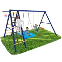 LVHOM 6-in-1-Schaukelset, Schaukelgestell mit Klettergerüst & Basketballkorb, Schaukelgerüst Doppelschaukel, Gartenschaukel mit Metallgestell