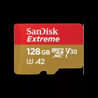 SanDisk Extreme microSDXC 128 GB + SD Adapter 190 MB/s and 90 MB/s A2 C10 V30 UHS-I U3