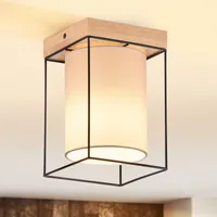 ZMH Deckenleuchte Flur Deckenlampe Holz 1 Flammig E14 Vintage Flurlampe mit Stoff Lampenschirm Küchenlampe Industrial Retro (ohne Leuchtmittel)