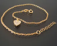 Fußkette 925 Sterlingsilber Gold Kette 24-27cm Herz Zirkonia 18420G-27