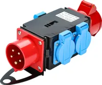 Yakimz rozdělovač napájení stavební rozdělovač napájení rozdělovač CEE zásuvka IP44 pro staveniště 1 x CEE 400V / 16A, 3 x 230V（Schuko）