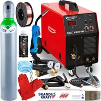Weldman Magic MIG 250 - 230/400V MIG MAG Schutzgasschweißgerät 200A mit 4-Rollen-Drahtvorschub, MMA und Fahrwerk - Set Professional