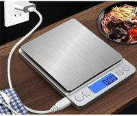 Digital Küchenwaage mit USB Aufladen,Digitalwaage 0.1g/3kg,Electronische Feinwaage,PSC/Tara-Funktion/LCD Display,9 Einheiten Konvertierung