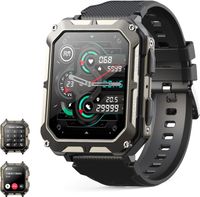 Pánské vojenské (černé) odolné chytré hodinky s funkcí telefonu, 1,83palcový displej Vodotěsný IP68 Activity Tracker Fitness Tracker s monitorem spánku Krevní tlak 120+ sportovní režimy Sportovní hodinky Fitness hodinky pro Android ios
