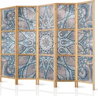 Paravent XXL Mandala 225x171 cm - 5-teilig - einseitig - eleganter Sichtschutz - Raumteiler - Trennwand - Raumtrenner - Holz - Design Motiv - Deko - Japan p-C-0010-z-c