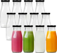 Belle Vous Mehrweg Milchflaschen Glasflasche mit Schraubverschluss Metall Deckel (12Stk) - 300ml Vintage Milchflasche Glas Set Milch Wasserflasche
