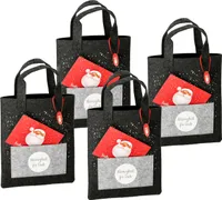 Filz Geschenk Tasche anthrazit mit Grußkarte - 4er Set - Stofftasche Flaschentüte Wichtelgeschenk