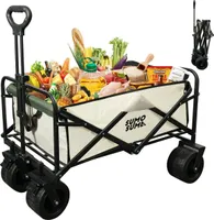 Sumasoma Bollerwagen Faltbar 150L 300KG mit Bremsen, Faltbarer Bollerwagen Handwagen Geländereifen, Zusammenfaltbar aus 4 Richtungen, Verstellbarer Handgriff, Elfenbeinweiß