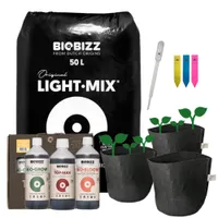Pflanzenset für 3 Pflanzen inkl. BioBizz Indoor Try Pack, Light Mix 50L, Stofftöpfe, Pipette & Schilder
