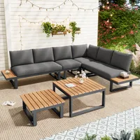 Flieks Gartenlounge-Set 6 Teilig, Balkonmöbelset mit 2 Gartentisch für 6 Personen, Gartensofa mit Ecksofa & Stuhl, Couchtisch mit Kunststoffplatte