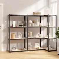 Półki z 4 półkami 3 szt. Stal antracytowa i materiał drewnopochodny