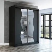 Schwebetürenschrank, 2-türig Schrank mit Spiegel! Moderne Garderobe für Kleidung. Verschiedene Farben (Weiß, Schwarz, Somona) Kleiderschrank RIMA 180 cm