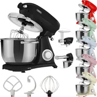 AREBOS Retro Küchenmaschine 1800W, Küchenmaschinen, Knetmaschine mit 6L Edelstahl-Rührschüssel, Geräuscharm, 6 Geschwindigkeiten, Schwarz