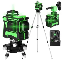 Urządzenie pomiarowe laserowe 3D Laser Level 12 Linii Zielony 360º Automatyczny obrotowy laser krzyżowy (zasięg roboczy: 30 m) ze statywem o regulowan